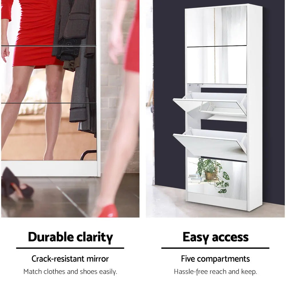 Artiss Shoe Rack Cabinet Mirror 25 Pairs White - Image 6