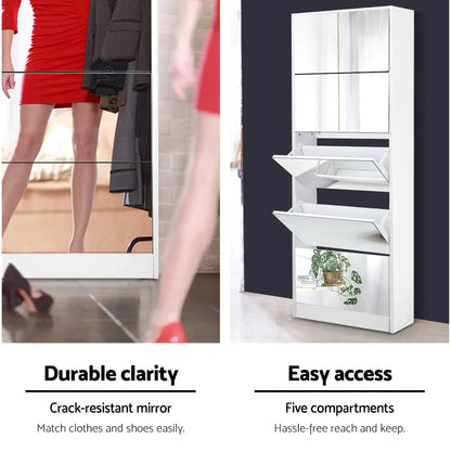 Artiss Shoe Rack Cabinet Mirror 25 Pairs White - Image 6