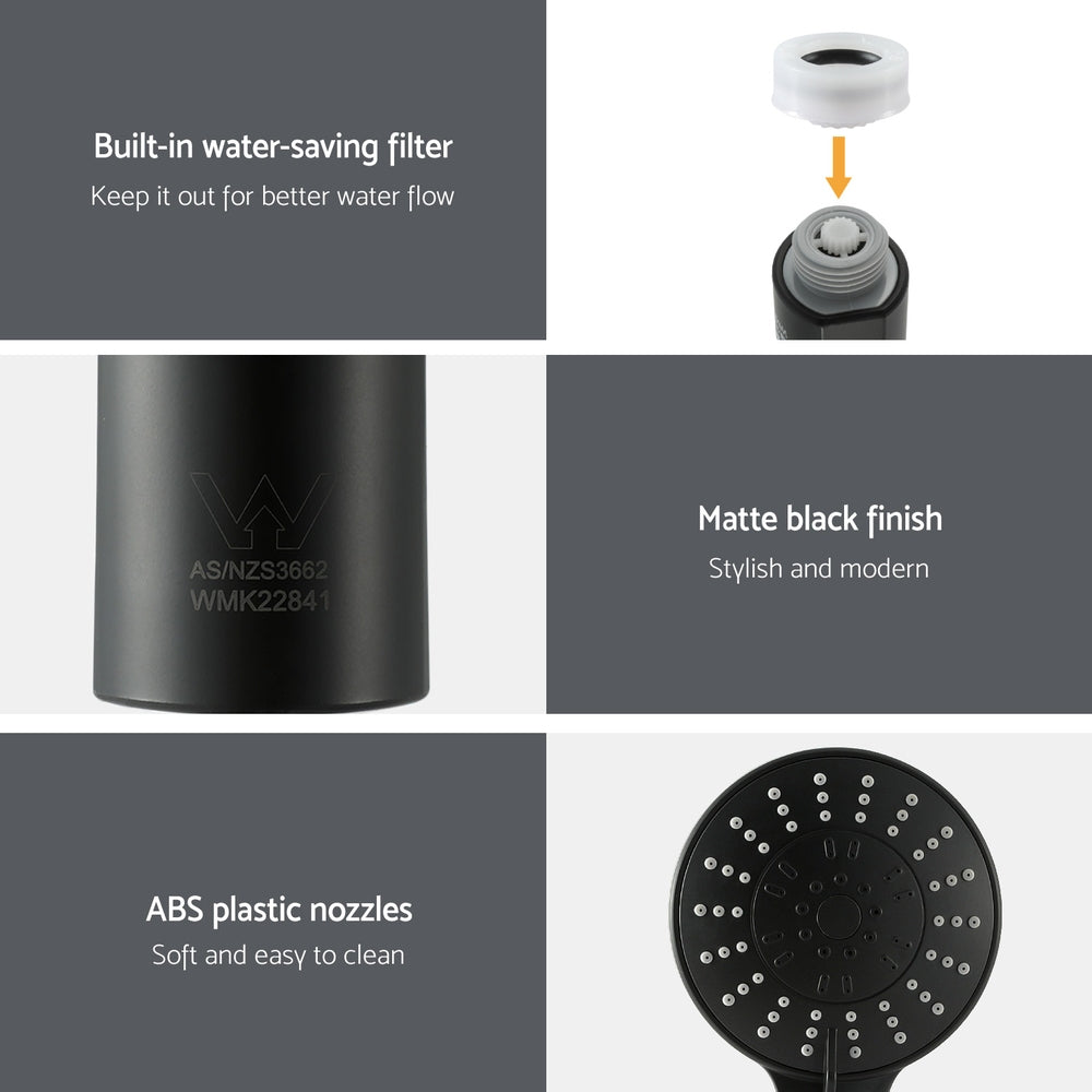 Handheld Shower Head 4.5" High Pressure 5 Modes Poweful Round Black - Image 7