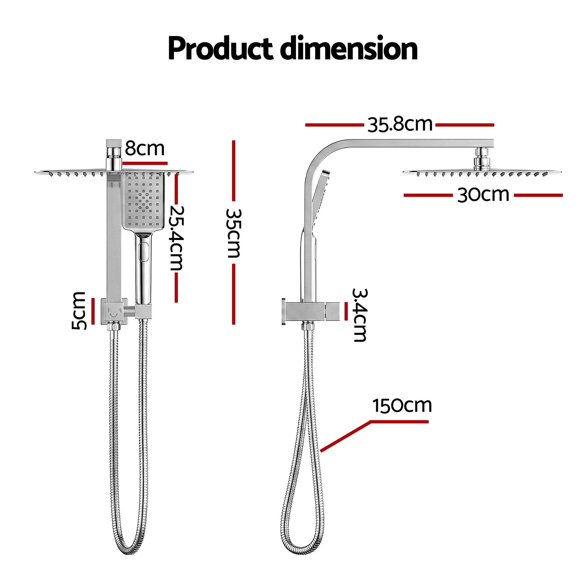 12" Rain Shower Head Set with 3-Mode Handheld Brass High Pressure WELS Chrome - Image 3