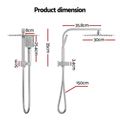 12" Rain Shower Head Set with 3-Mode Handheld Brass High Pressure WELS Chrome - Image 3