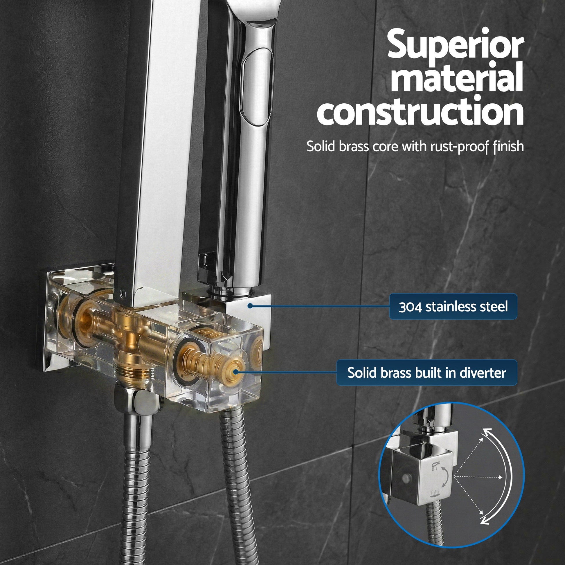 12" Rain Shower Head Set with 3-Mode Handheld Brass High Pressure WELS Chrome - Image 5