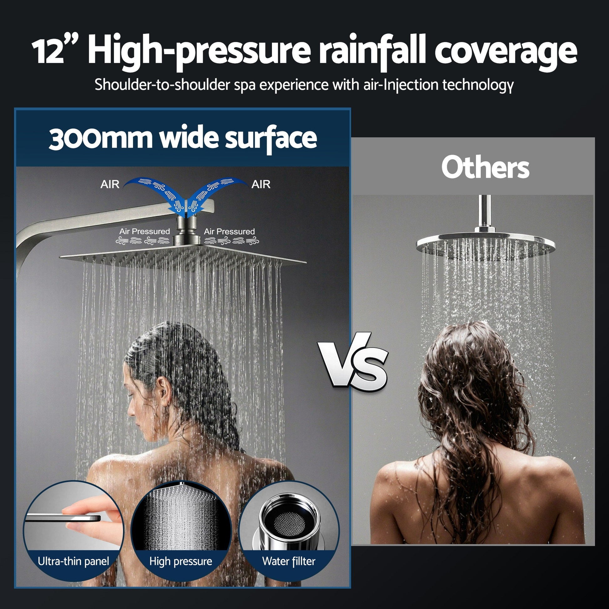 12" Rain Shower Head Set with 3-Mode Handheld Brass High Pressure WELS Chrome - Image 6