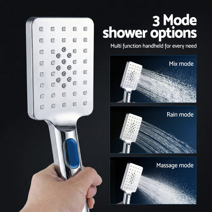12" Rain Shower Head Set with 3-Mode Handheld Brass High Pressure WELS Chrome - Image 7