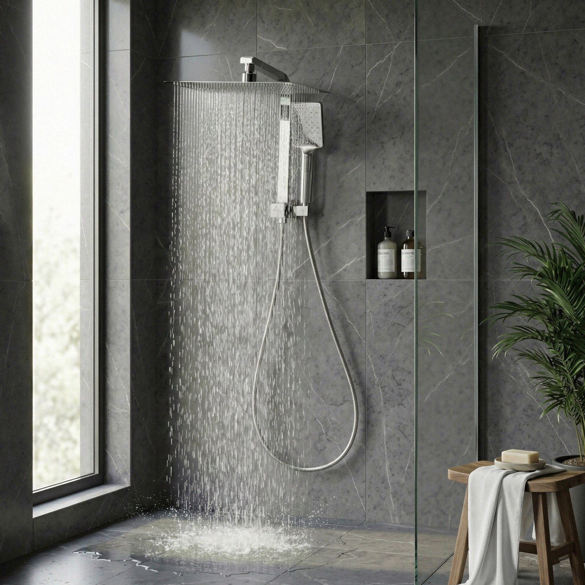 12" Rain Shower Head Set with 3-Mode Handheld Brass High Pressure WELS Chrome - Image 9