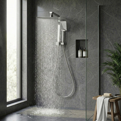 12" Rain Shower Head Set with 3-Mode Handheld Brass High Pressure WELS Chrome - Image 9
