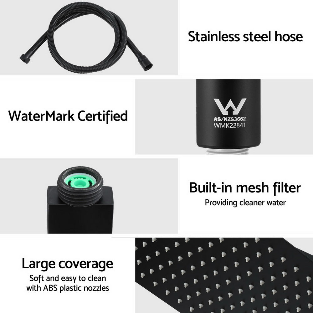 10'' Rain Shower Head Set Handheld Square High Pressure Black - Image 6
