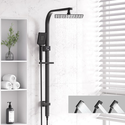 10'' Rain Shower Head Set Handheld Square High Pressure Black - Image 7