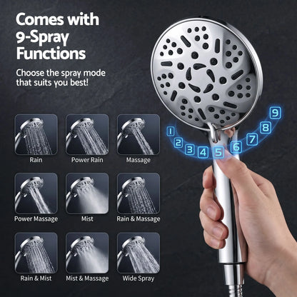 Cefito High-Pressure Rain Shower Head with Handheld, Gear-Lock Anti-Sag Arm for Family Spa, 12" Stainless Steel Rainfall & 9-Setting Wand Combo, 3-Way Diverter, Drill-Free Adhesive Bracket - Image 5