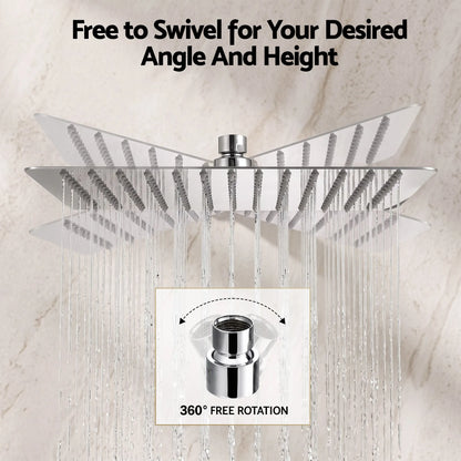 Cefito 12" Extra Large Rain Shower Head, Air-in Tech for Low Water Pressure, Anti-Clog Silicone Jets for Hard Water Scale, 360° Swivel, DIY Renters Install, 304 Stainless Steel - Image 5