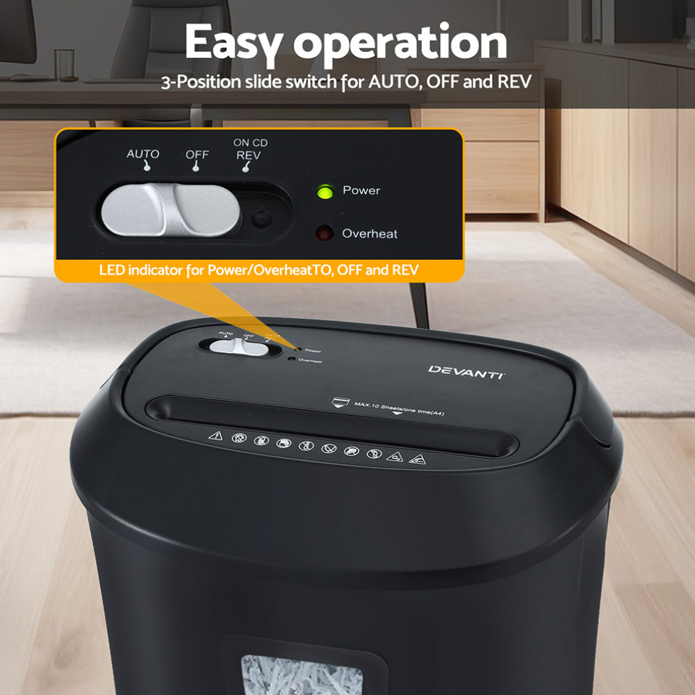 Devanti Electric Paper Shredder for Home Office 10 A4 Paper Sheet Cross-Cut Paper - Image 6
