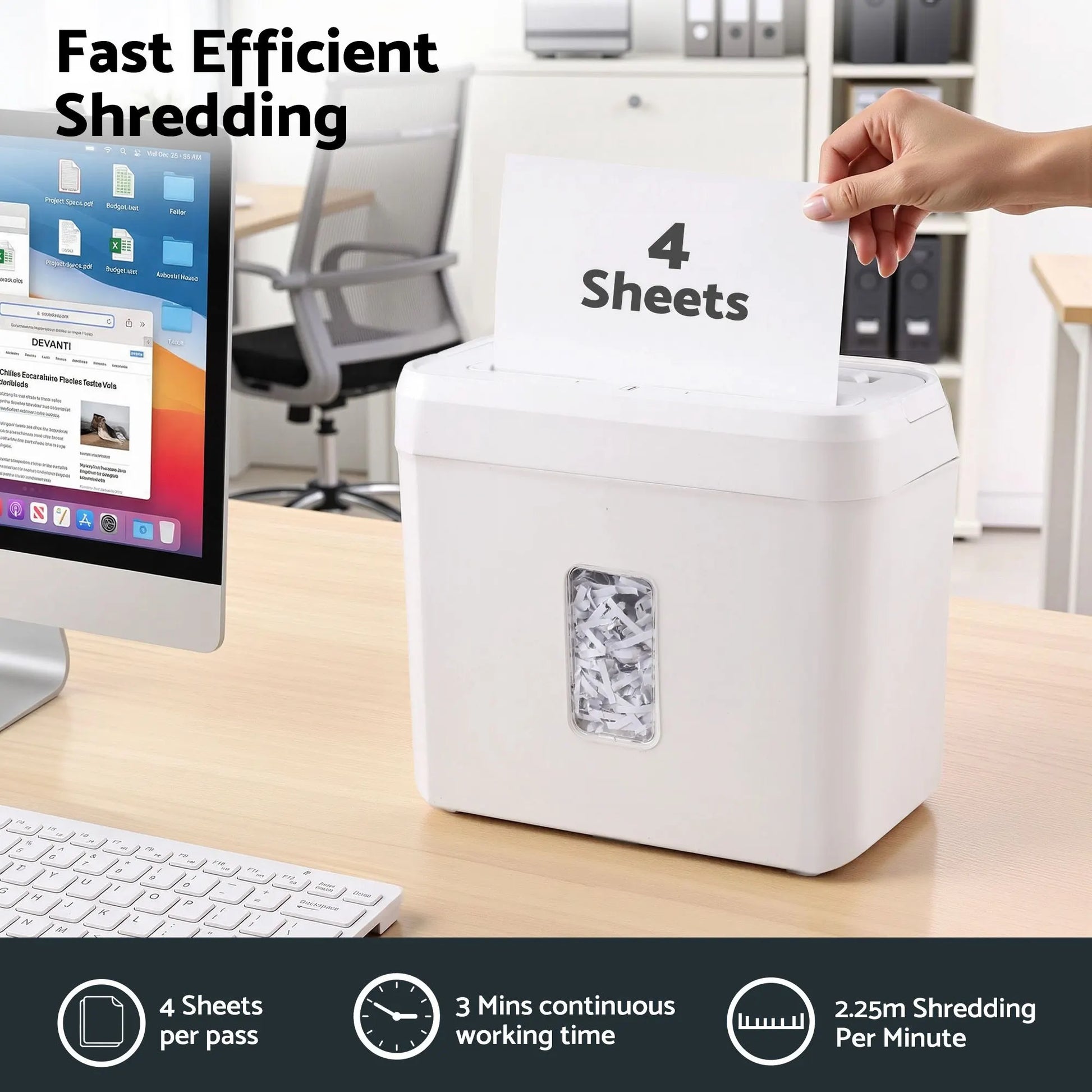 DEVANTI 8L Small Tabletop Paper Shredder 4 Sheet P4 Cross Cut Home Office - Image 4