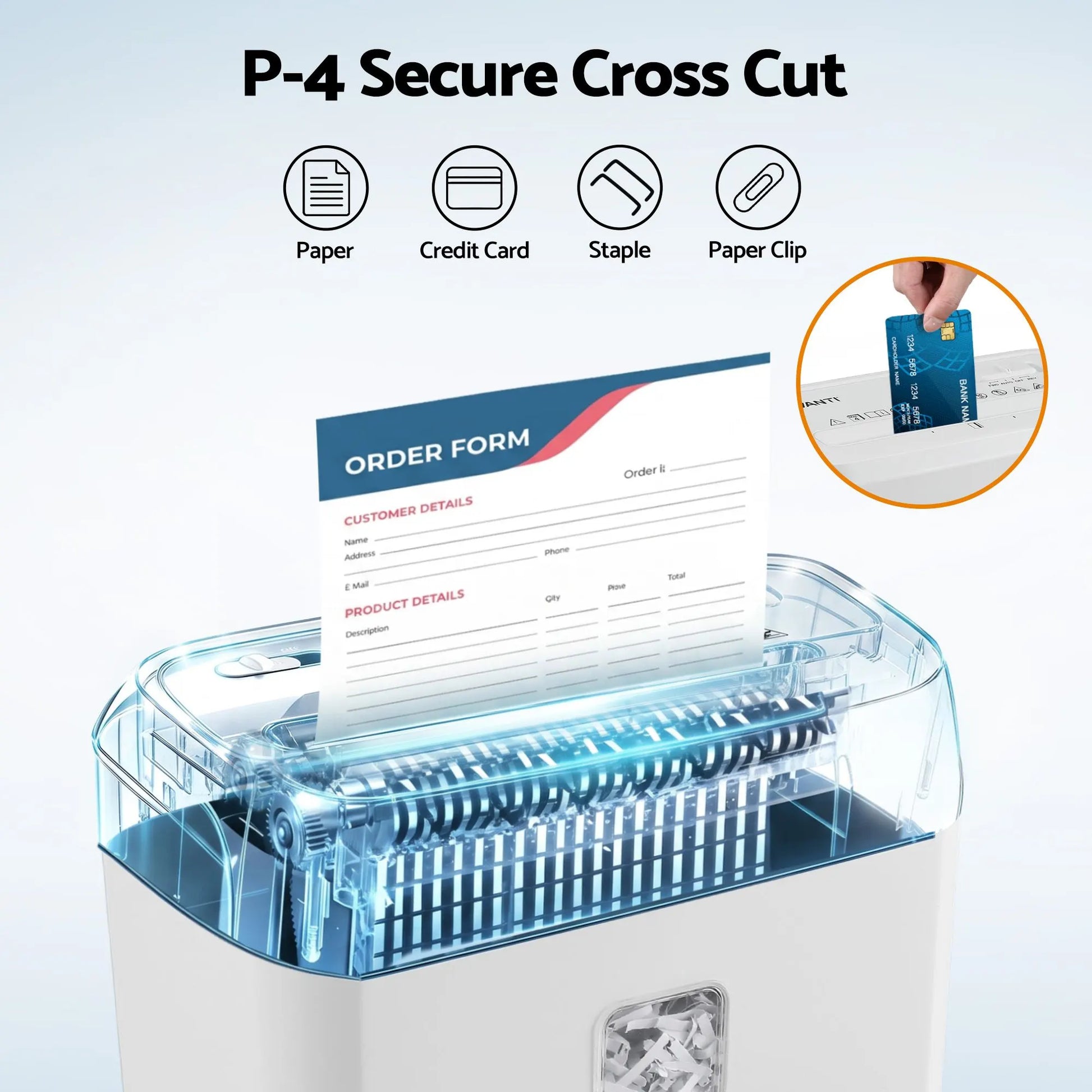 DEVANTI 8L Small Tabletop Paper Shredder 4 Sheet P4 Cross Cut Home Office - Image 5