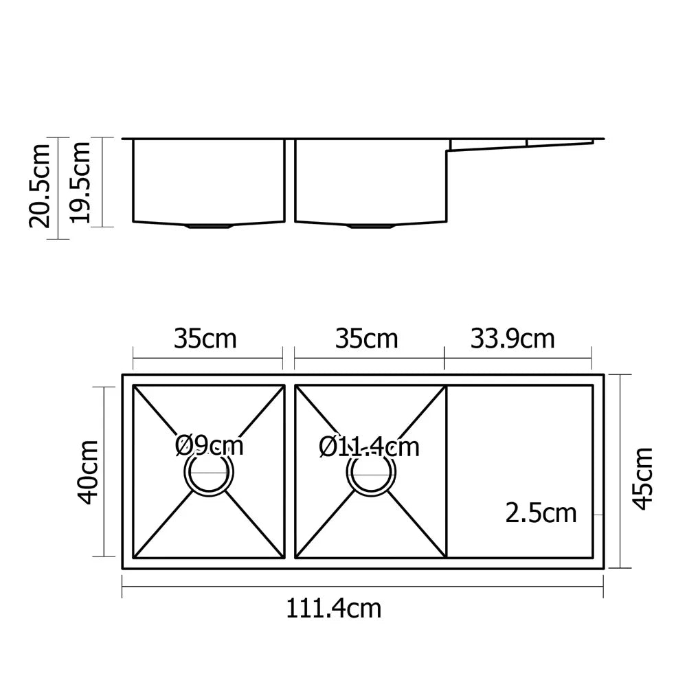 Cefito Kitchen Sink 111X45CM Stainless Steel Basin Double Bowl Silver - Image 2