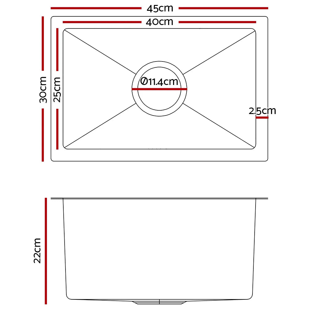 Cefito Kitchen Sink 45X30CM Stainless Steel Basin Single Bowl Silver - Image 2