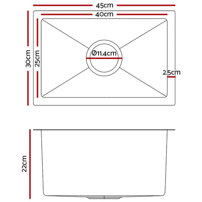 Cefito Kitchen Sink 45X30CM Stainless Steel Basin Single Bowl Silver - Image 2