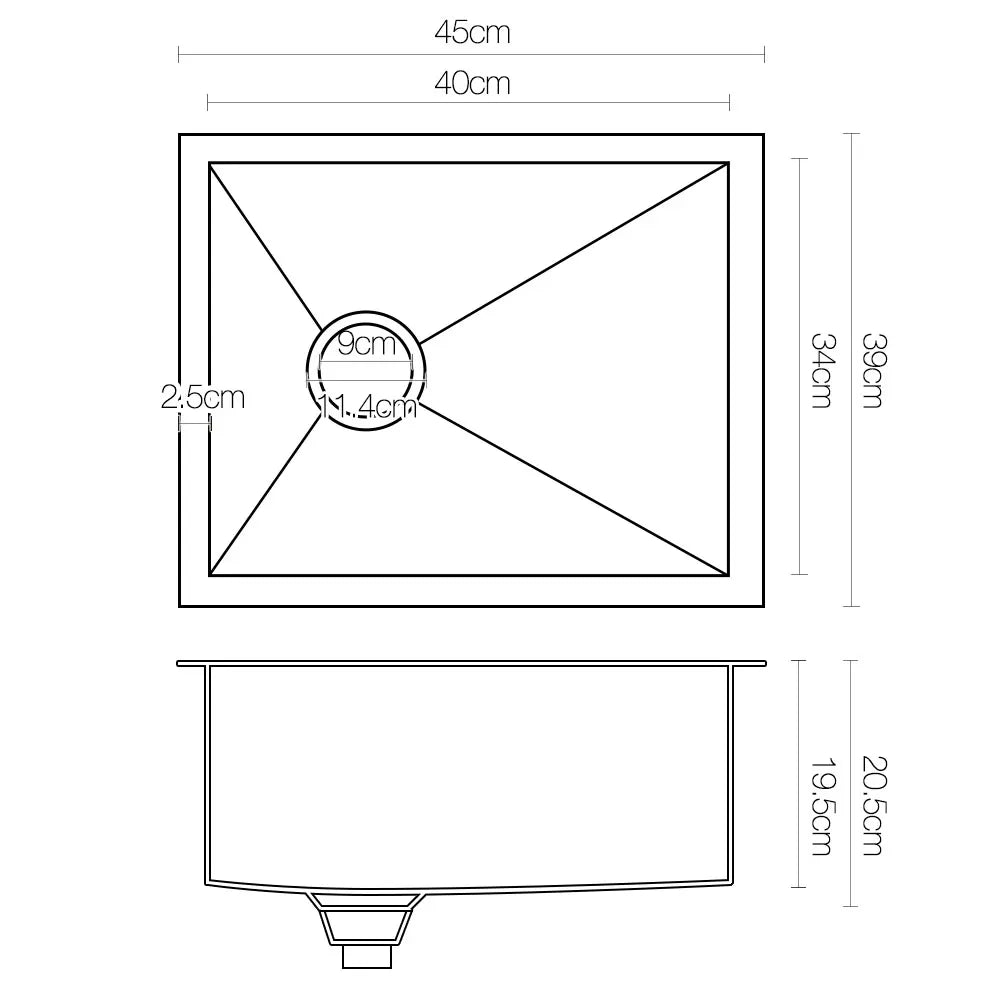 Cefito Kitchen Sink 45X39CM Stainless Steel Basin Single Bowl Silver - Image 2