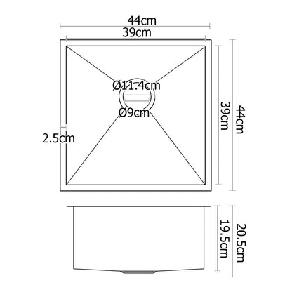 Cefito Kitchen Sink 44X44CM Stainless Steel Basin Single Bowl Silver - Image 2