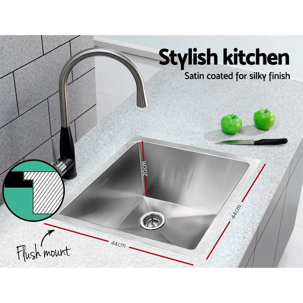 Cefito Kitchen Sink 44X44CM Stainless Steel Basin Single Bowl Silver - Image 4