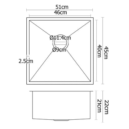 Cefito Kitchen Sink 51X45CM Stainless Steel Basin Single Bowl Silver - Image 2