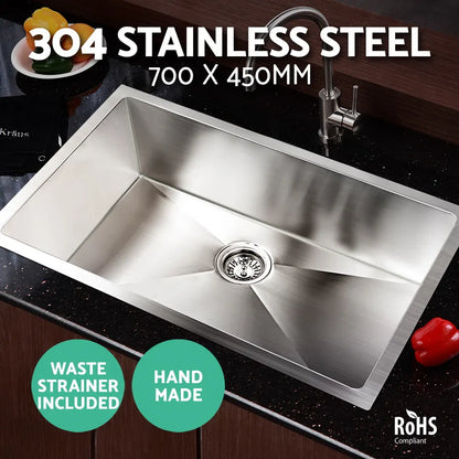 Cefito Kitchen Sink 70X45CM Stainless Steel Basin Single Bowl Silver - Image 4