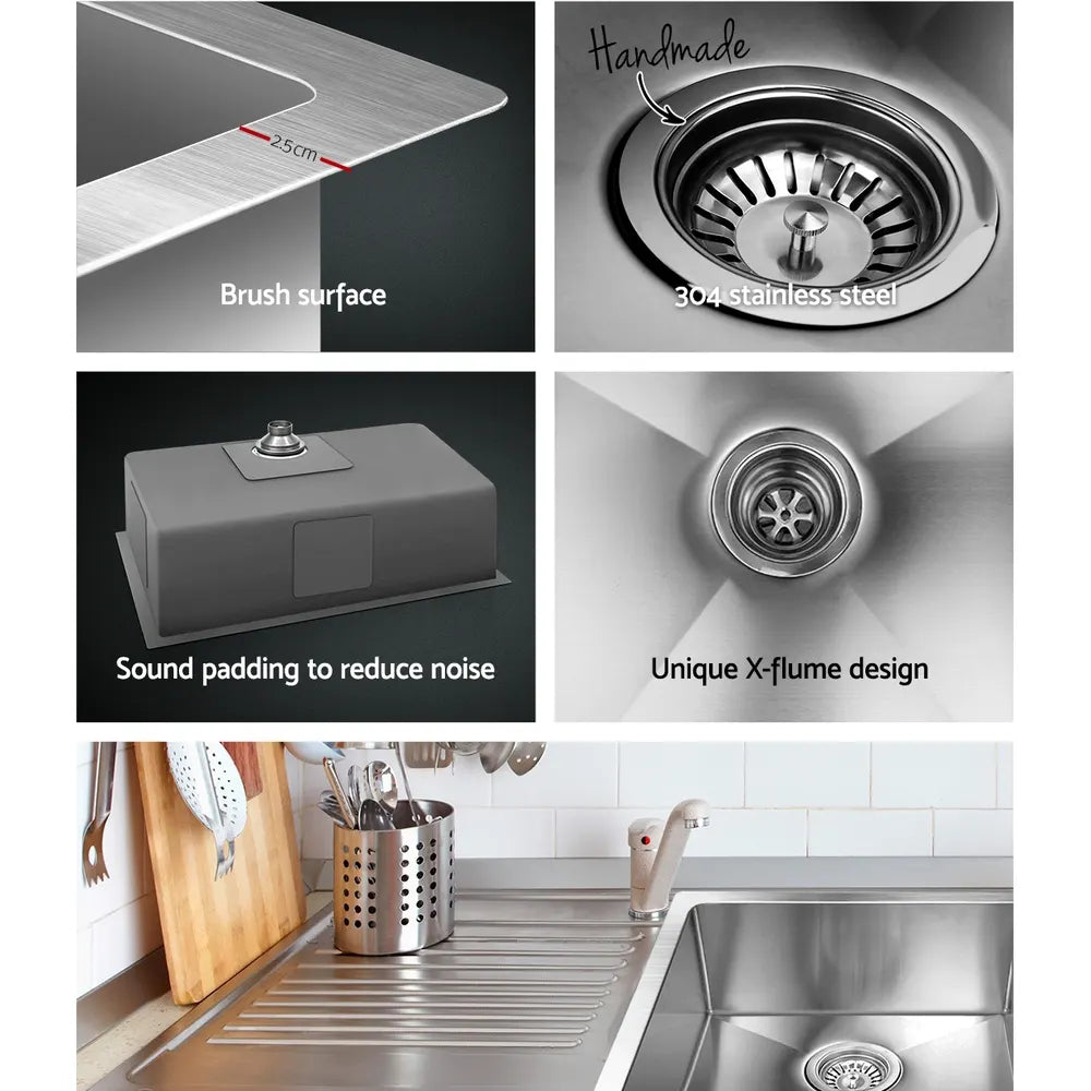 Cefito Kitchen Sink 70X45CM Stainless Steel Basin Single Bowl Silver - Image 6
