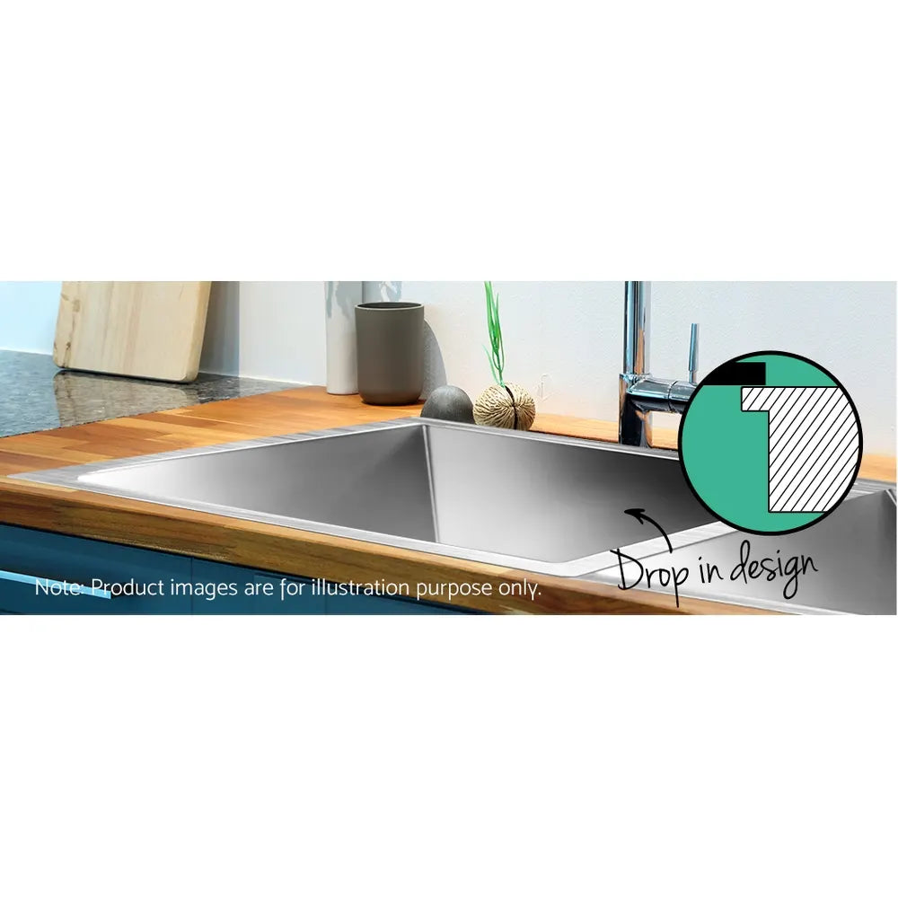 Cefito Kitchen Sink 77X45CM Stainless Steel Basin Double Bowl Silver - Image 6