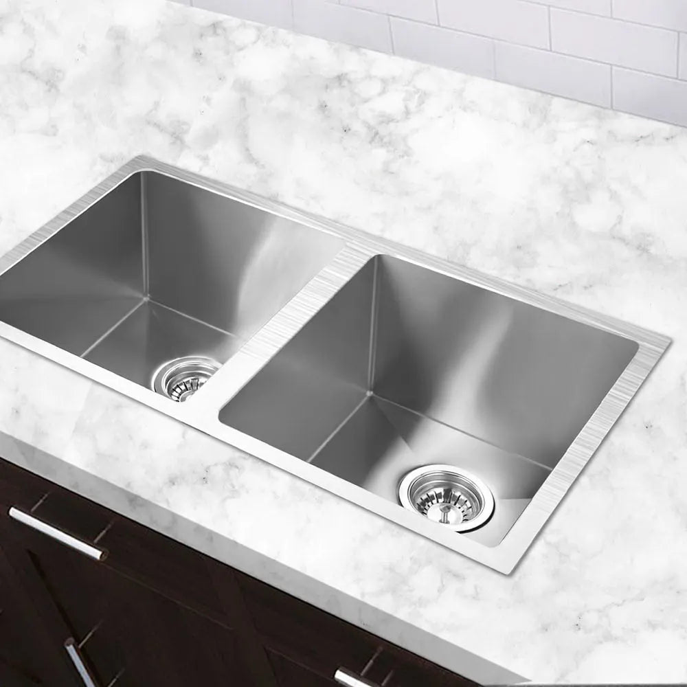 Cefito Kitchen Sink 77X45CM Stainless Steel Basin Double Bowl Silver - Image 7