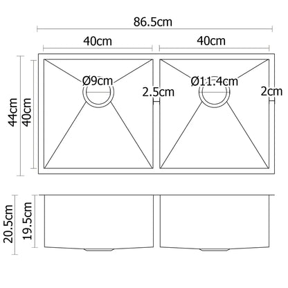 Cefito Kitchen Sink 86X44CM Stainless Steel Basin Double Bowl Silver - Image 2
