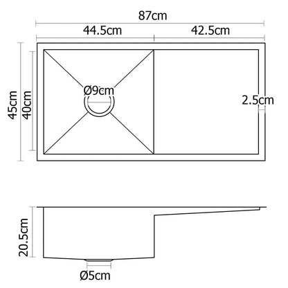 Cefito Kitchen Sink 87X45CM Stainless Steel Basin Single Bowl Silver - Image 2