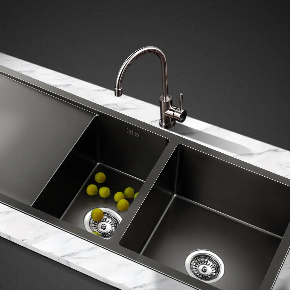 Cefito Kitchen Sink 100X45CM Stainless Steel Basin Double Bowl Nano Black - Image 8