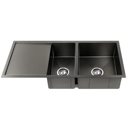 Cefito Kitchen Sink 100X45CM Stainless Steel Basin Double Bowl Nano Black - Image 2