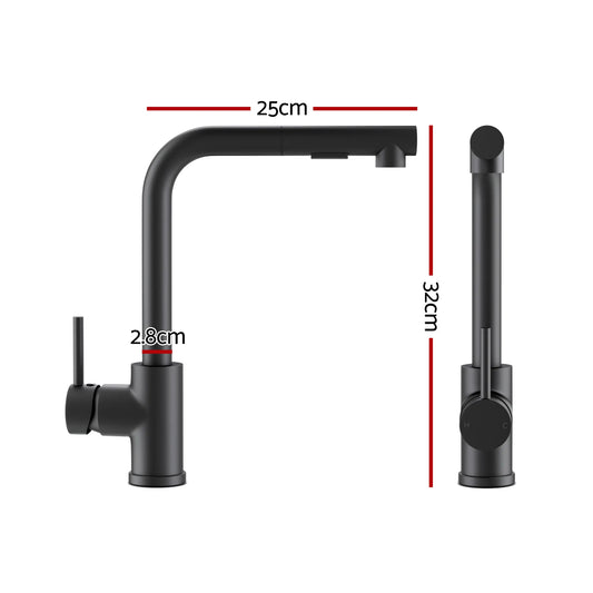 Cefito Stainless Steel Sink 30x45CM With Pull Out Mixer Tap Kitchen Basin Single Bowl Black - Image 3