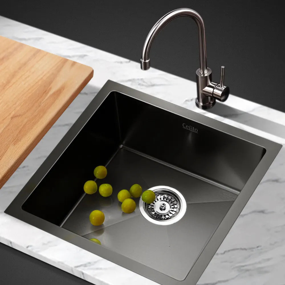Cefito Kitchen Sink 44X44CM Stainless Steel Basin Single Bowl Black
