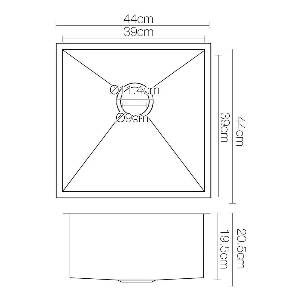Cefito Kitchen Sink 44X44CM Stainless Steel Basin Single Bowl Black - Image 2