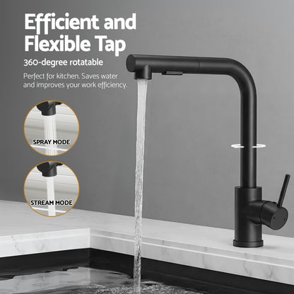 Cefito Stainless Steel Sink 60x45CM With Pull Out Mixer Tap Kitchen Basin Single Bowl Black - Image 5