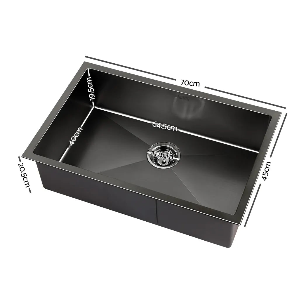 Cefito Kitchen Sink 70X45CM Stainless Steel Basin Single Bowl Black - Image 2