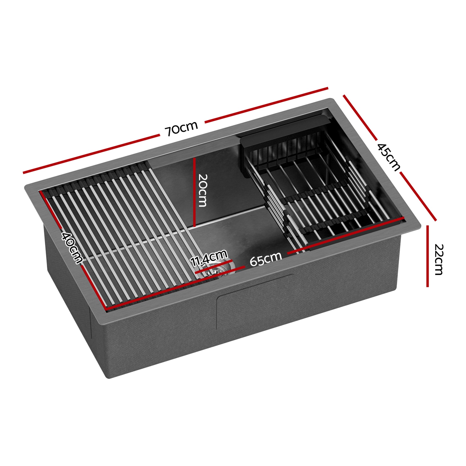 Cefito Stainless Steel Sink 70x45CM With Pull Out Mixer Tap Kitchen Basin Single Bowl Black - Image 2