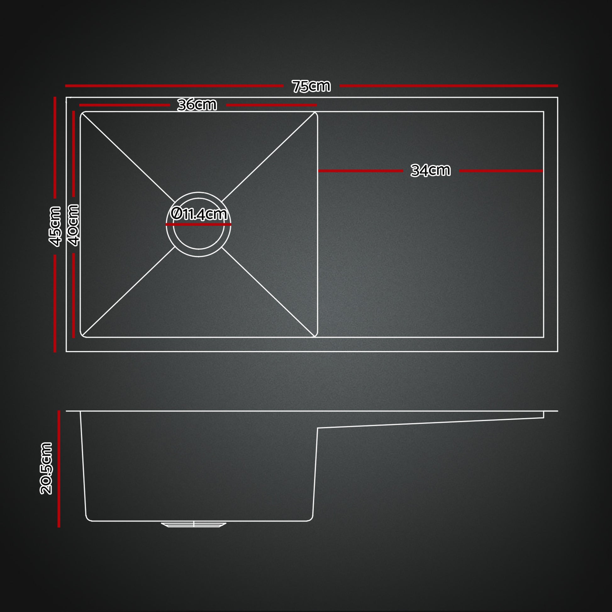 Cefito Stainless Steel Sink 75x45CM With Pull Out Mixer Tap Kitchen Basin Single Bowl Black - Image 2
