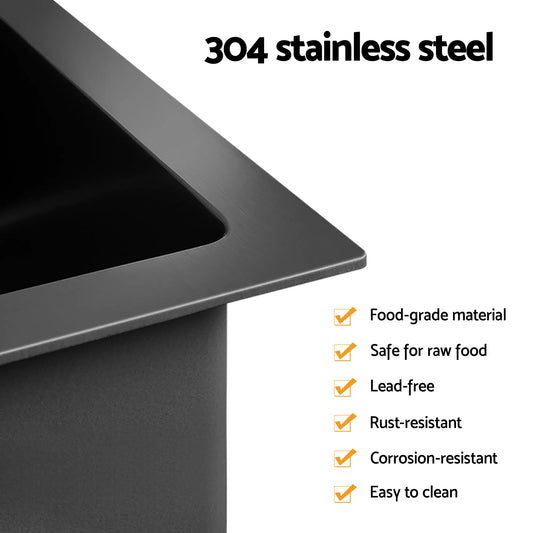Cefito Stainless Steel Sink 75x45CM With Pull Out Mixer Tap Kitchen Basin Single Bowl Black - Image 4