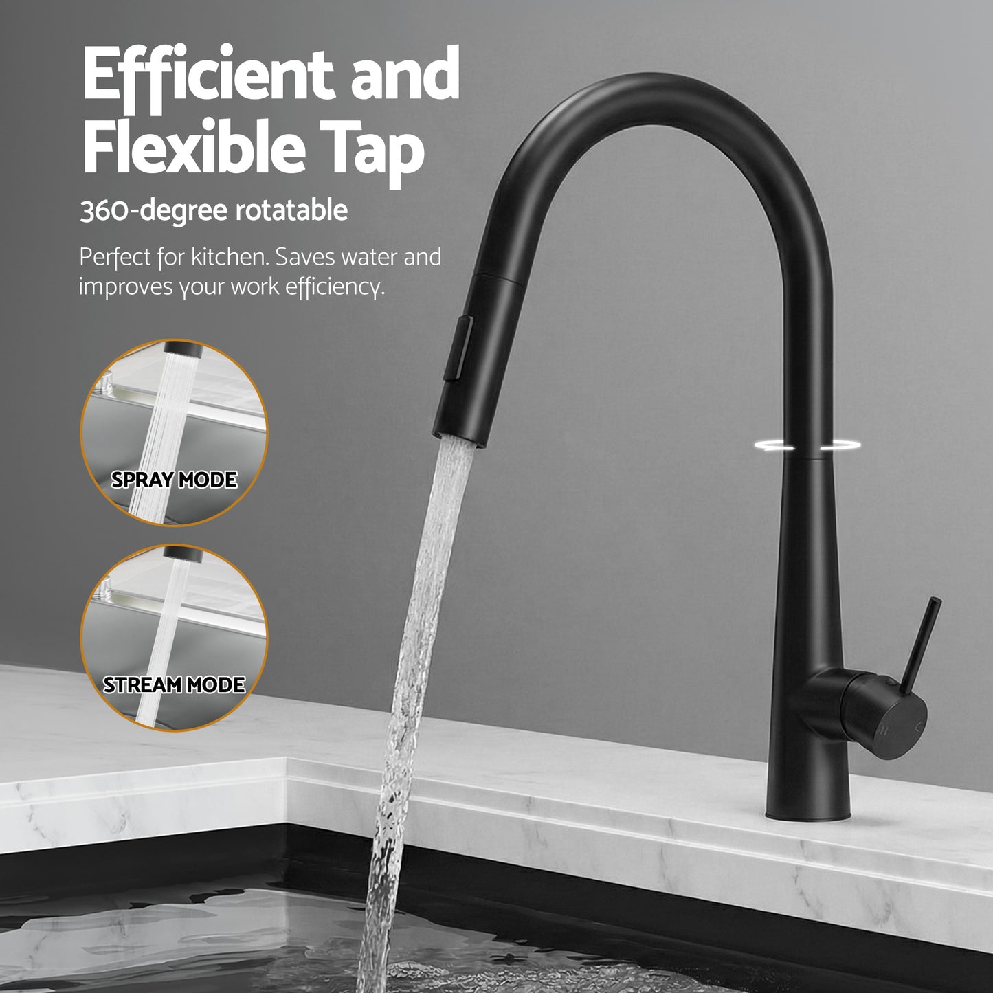 Cefito Stainless Steel Sink 75x45CM With Pull Out Mixer Tap Kitchen Basin Single Bowl Black - Image 5