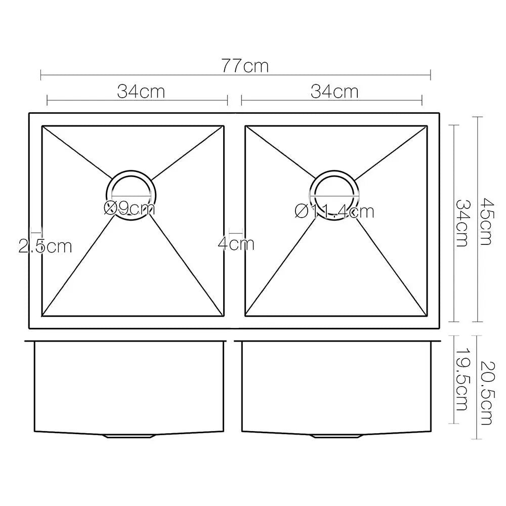 Cefito Kitchen Sink 77X45CM Stainless Steel Basin Double Bowl Black - Image 2
