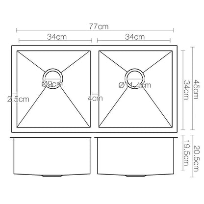 Cefito Kitchen Sink 77X45CM Stainless Steel Basin Double Bowl Black - Image 2