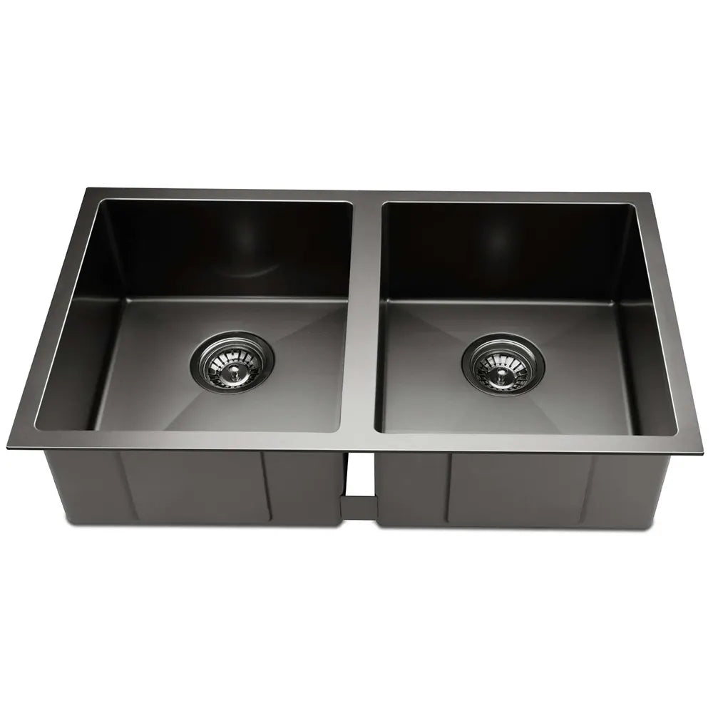 Cefito Kitchen Sink 77X45CM Stainless Steel Basin Double Bowl Black - Image 3