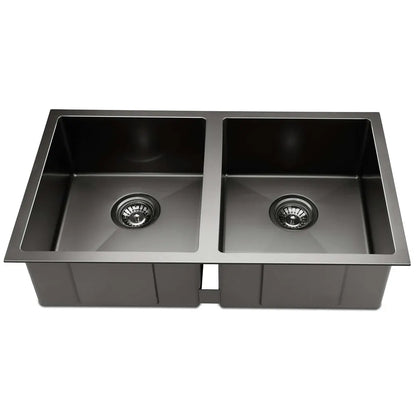 Cefito Kitchen Sink 77X45CM Stainless Steel Basin Double Bowl Black - Image 3