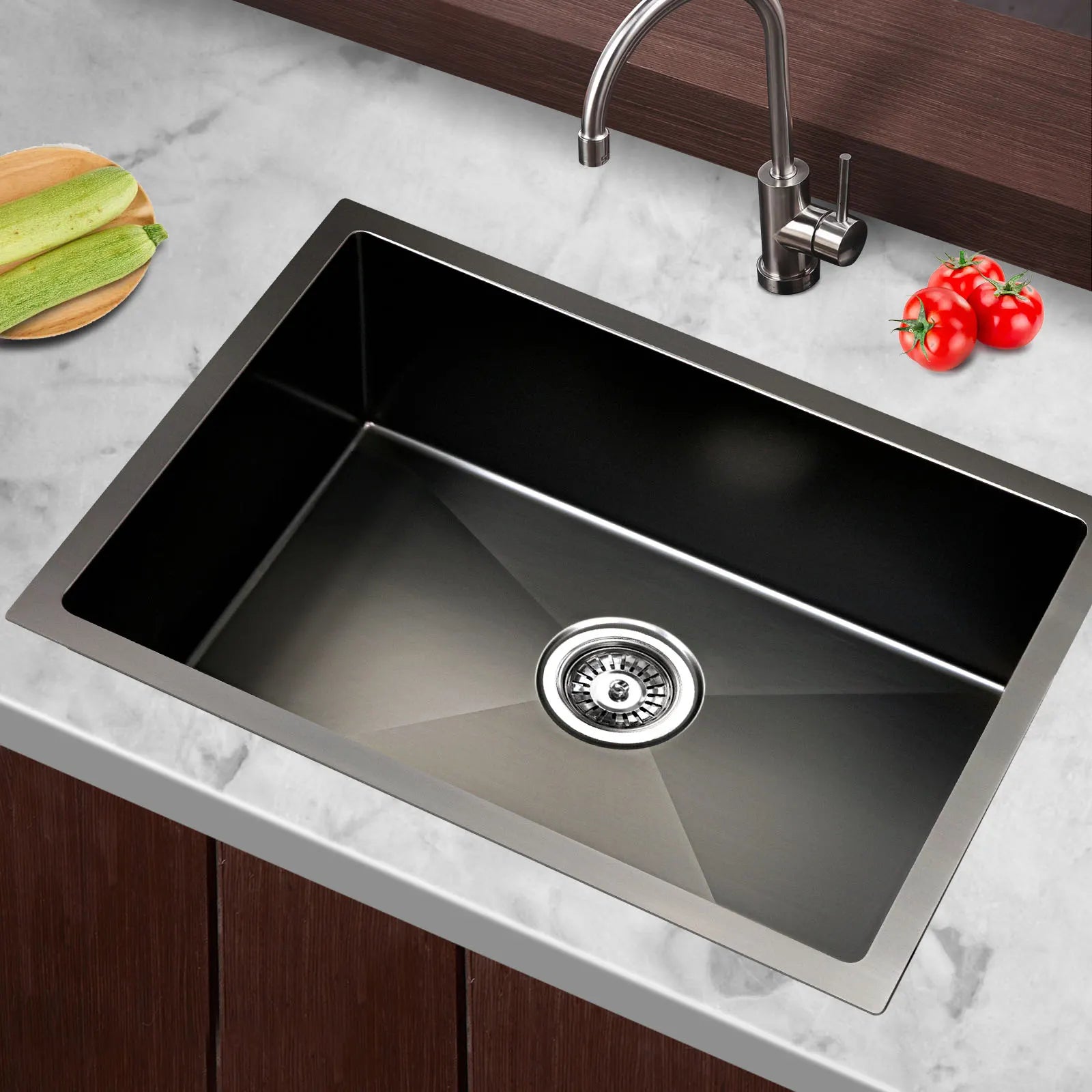Cefito Kitchen Sink 60X45CM Stainless Steel Basin Single Bowl Black - Image 7