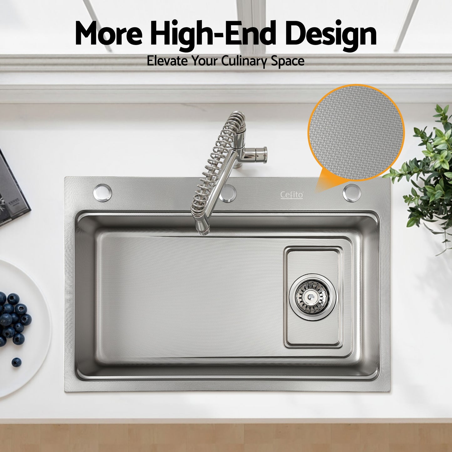 Cefito Kitchen Sink 304 Stainless Steel Bar Sink Millet Grain Water Basin Sink - Image 4