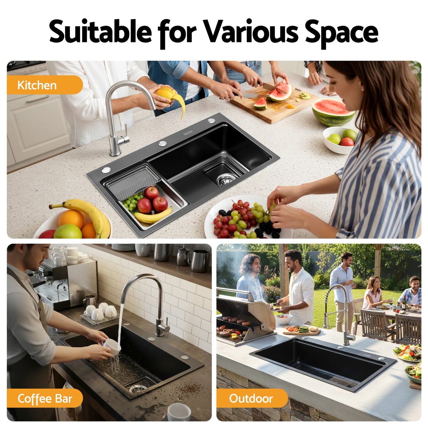 Cefito Kitchen Sink 304 Stainless Steel Bar Sink Millet Grain Water Basin Sink - Image 7