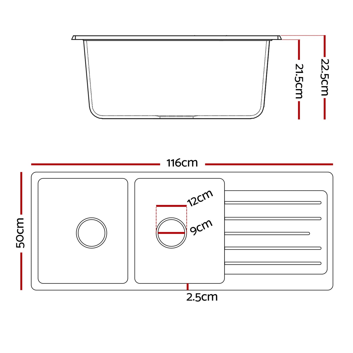 Cefito Kitchen Sink 116x50cm Granite Stone Sink Double Bowl White - Image 2