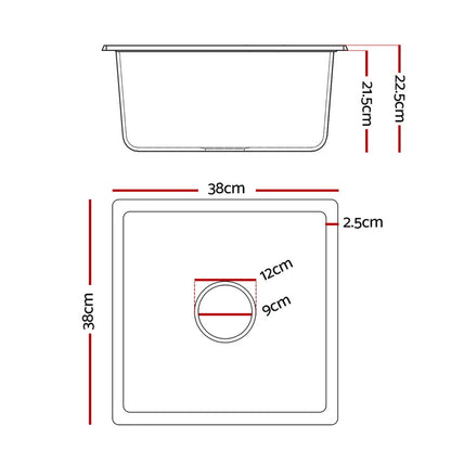 Cefito Kitchen Sink 38x38cm Granite Stone Sink Single Bowl Black - Image 2